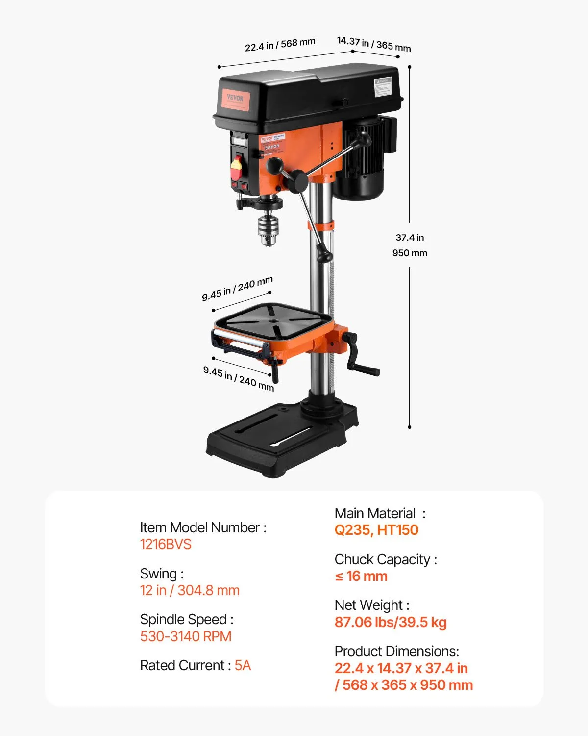 12 in. Benchtop Drill Press image 2